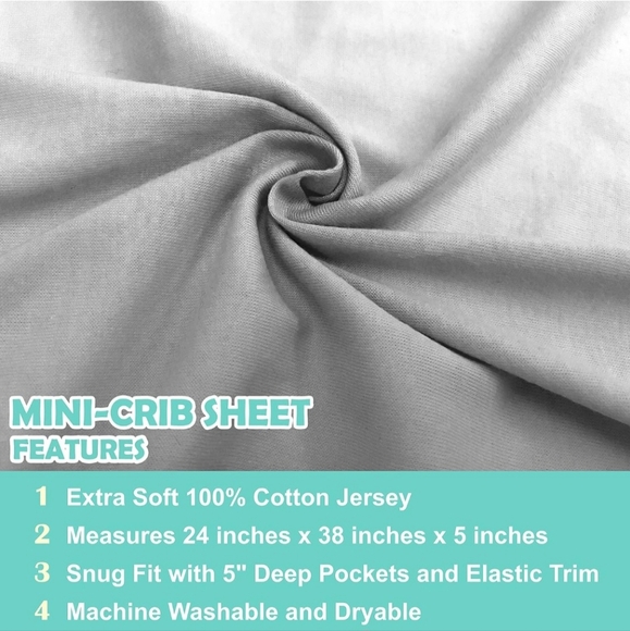 AMERICAN BABY CO Fitted Mini Crib Sheet 24" x 38", 100% Cotton Jersey- GRAY - Picture 6 of 6